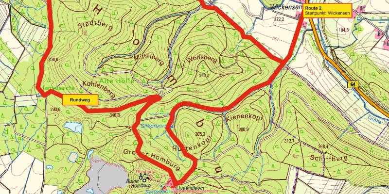 Aus Eschershausen: Wanderwege zur Burgruine Homburg