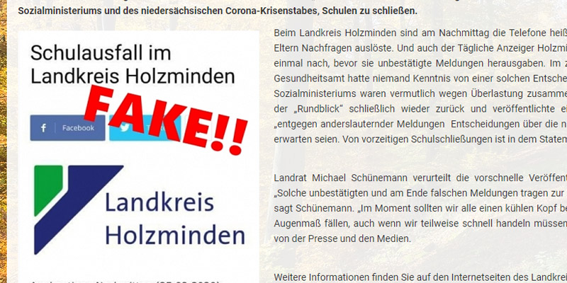 Landkreis Holzminden: „Schulausfall-Meldung vom Rundblick sind Fake News“